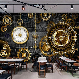 Mechanical Gears and Watches Wallpaper Mural, Custom Sizes Available