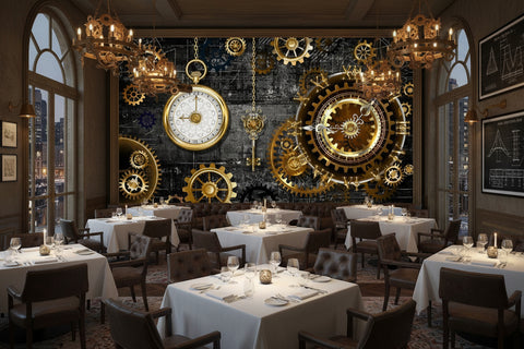 Image of Mechanical Gears and Watch Wallpaper Mural, Custom Sizes Available Wall Murals Maughon's