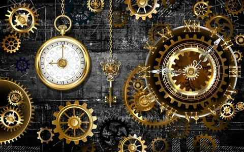 Image of Mechanical Gears and Watch Wallpaper Mural, Custom Sizes Available Wall Murals Maughon's