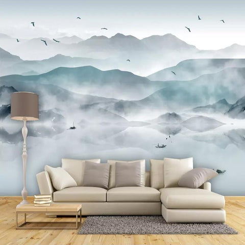 Image of Misty Mountainous Landscape Wallpaper Mural, Custom Sizes Available Household-Wallpaper Maughon's