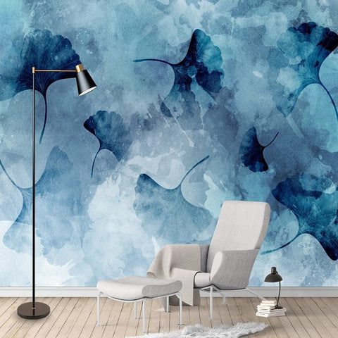 Image of Modern Abstract Blue Ginkgo Wallpaper Mural, Custom Sizes Available Maughon's