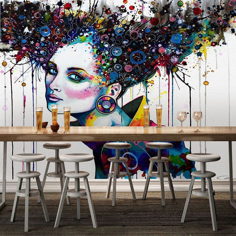 Image of Modern Abstract Woman And Colorful Hair Wallpaper Mural, Custom Sizes Available Wall Murals Maughon's