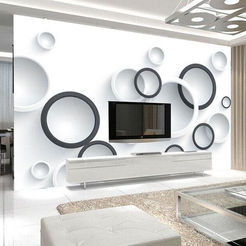 Image of Modern Black And White Circles Wallpaper Mural, Custom Sizes Available Household-Wallpaper Maughon's
