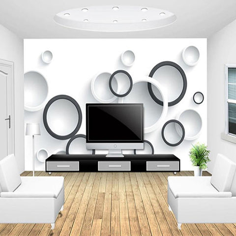 Image of Modern Black And White Circles Wallpaper Mural, Custom Sizes Available Household-Wallpaper Maughon's
