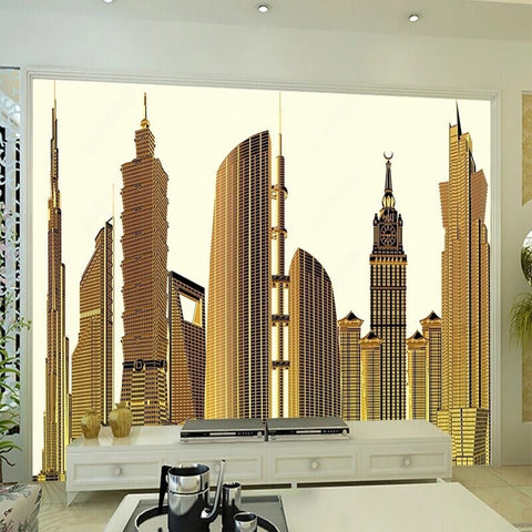 Image of Modern Gold Cityscape Wallpaper Mural, Custom Sizes Available Wall Murals Maughon's