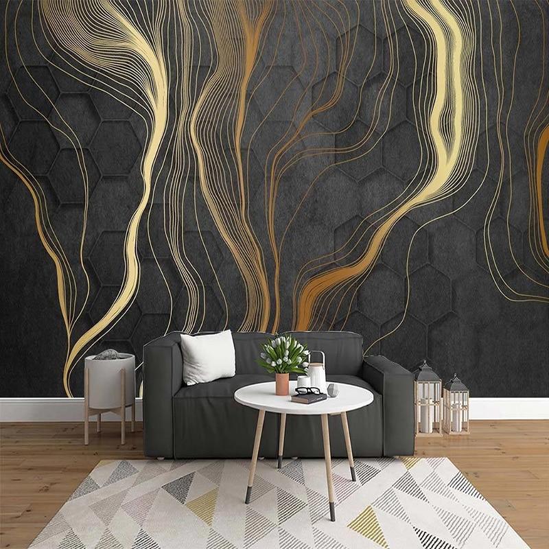 Modern Simple Golden Stripe Abstract Wallpaper Mural, Custom Sizes Available Household-Wallpaper Maughon's