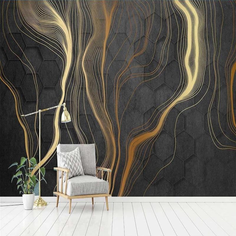 Modern Simple Golden Stripe Abstract Wallpaper Mural, Custom Sizes Available Household-Wallpaper Maughon's