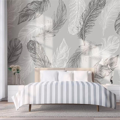 Image of Modern Simple Hand-painted Feather Wallpaper Mural, Custom Sizes Available Household-Wallpaper Maughon's