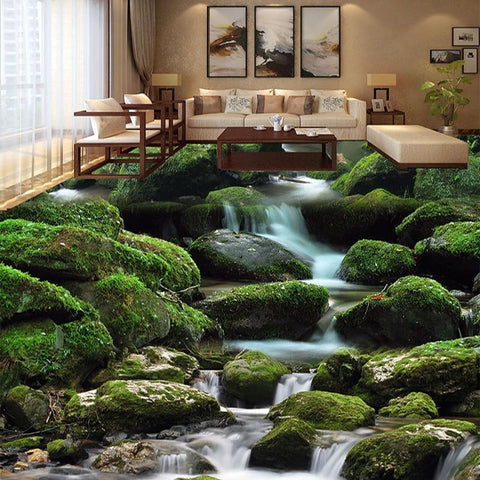 Image of Mossy Rocks and Stream Self Adhesive Floor Mural, Custom Sizes Available Household-Wallpaper-Floor Maughon's