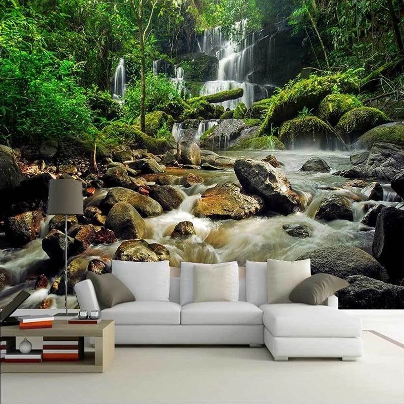 Mountain Waterfall and River Wallpaper Mural, Custom Szies Available Wall Murals Maughon's