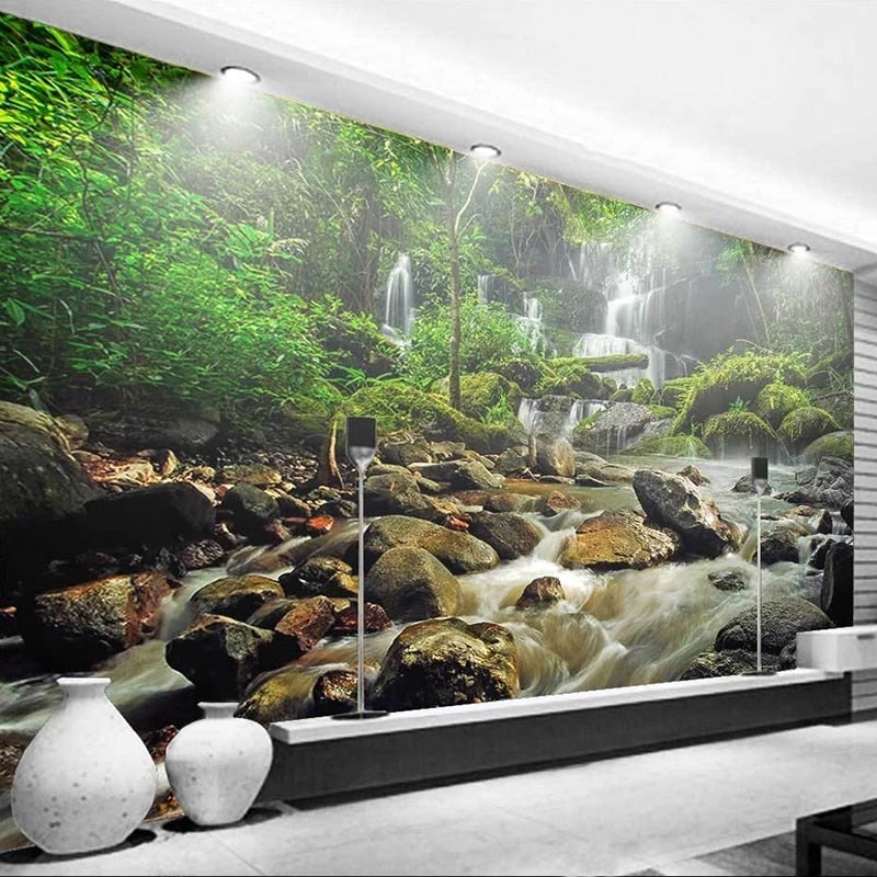 Mountain Waterfall and River Wallpaper Mural, Custom Szies Available Wall Murals Maughon's