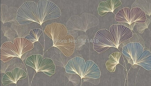 Image of Multicolor Gold Lined Gingko Leaves Wallpaper Mural, Custom Sizes Available Wall Murals Maughon's