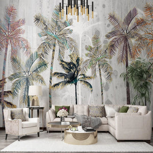 Vivid Multicolor Palm Trees Wallpaper Mural, Custom Sizes Available