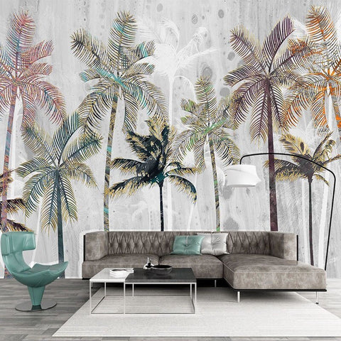 Image of Multicolor Palm Trees Wallpaper Mural, Custom Sizes Available Wall Murals Maughon's Waterproof Canvas 