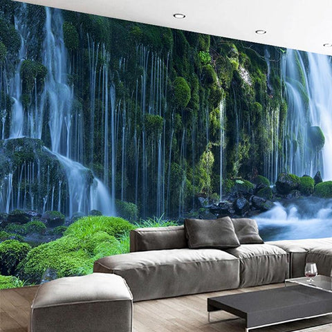 Image of Multiple Waterfalls And Mossy Rock Wallpaper Mural, Custom Sizes Available Maughon's