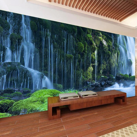 Image of Multiple Waterfalls And Mossy Rock Wallpaper Mural, Custom Sizes Available Maughon's