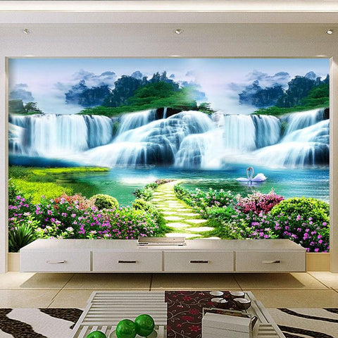 Image of Nature Scene with Waterfalls and Pool Wallpaper Mural, Custom Sizes Available Household-Wallpaper Maughon's