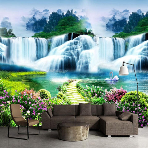 Image of Nature Scene with Waterfalls and Pool Wallpaper Mural, Custom Sizes Available Household-Wallpaper Maughon's