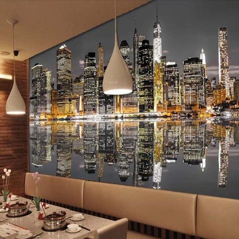 Image of New York at Night Wallpaper Mural, Custom Sizes Available Wall Murals Maughon's