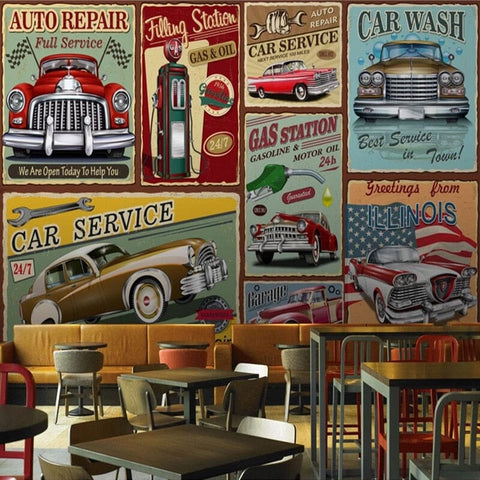 Image of Nostalgic Auto Signs Wallpaper Mural, Custom Sizes Available Wall Murals Maughon's