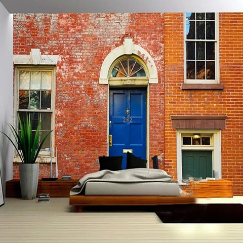 Image of Old Building Facade With Blue Door Wallpaper Mural, Custom Sizes Available Wall Murals Maughon's