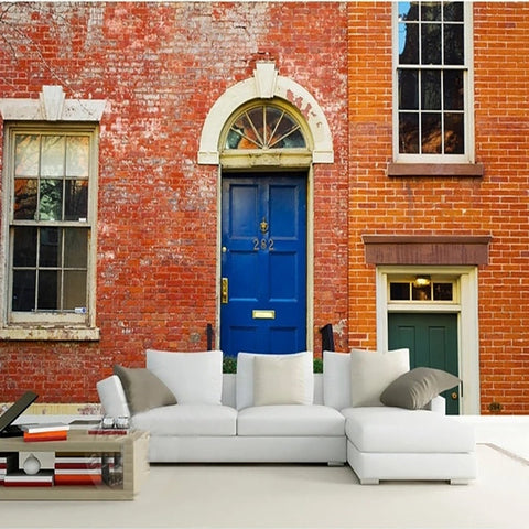 Image of Old Building Facade With Blue Door Wallpaper Mural, Custom Sizes Available Wall Murals Maughon's