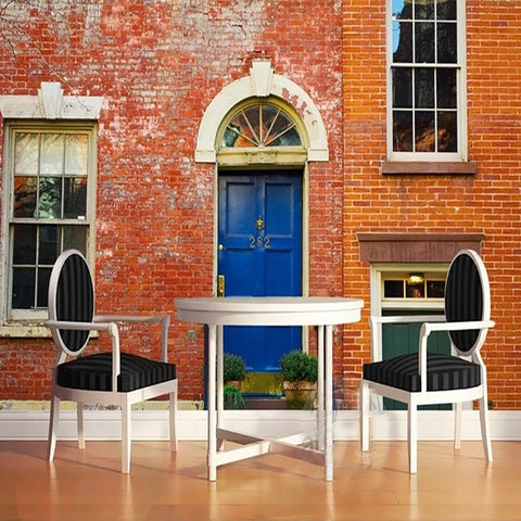 Image of Old Building Facade With Blue Door Wallpaper Mural, Custom Sizes Available Wall Murals Maughon's Waterproof Canvas