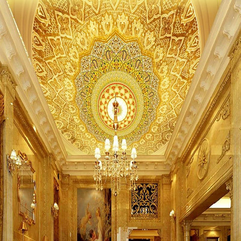 Image of Ornate Gold Circular Ceiling Mural, Custom Sizes Available Household-Wallpaper-Ceiling Maughon's