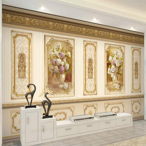 Image of Ornate Gold Wall Panel Wallpaper Mural, Custom Sizes Available Maughon's