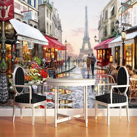 Image of Paris Street Scene with Eiffel Tower Wallpaper Mural, Custom Sizes Available Household-Wallpaper Maughon's