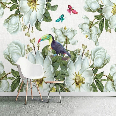 Image of Parrot Among Magnolias Wallpaper Mural, Custom Sizes Available Wall Murals Maughon's Waterproof Canvas
