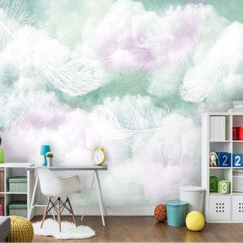Image of Pastel Feathers and Clouds Wallpaper Mural, Custom Sizes Available Wall Murals Maughon's Waterproof Canvas
