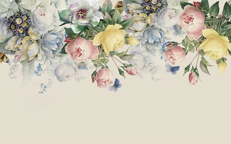 Pastel Floral Garland Wallpaper Mural, Custom Sizes Available Wall Murals Maughon's