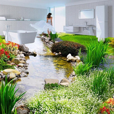 Image of Peaceful Garden Stream Self Adhesive Floor Mural, Custom Sizes Available Household-Wallpaper-Floor Maughon's