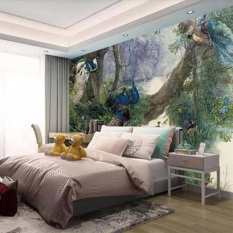 Image of Peacocks in Trees Wallpaper Mural, Custom Sizes Available Wall Murals Maughon's