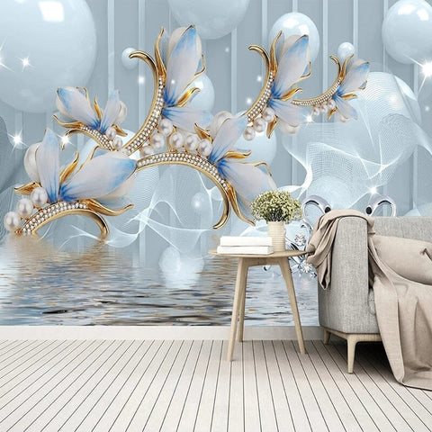 Image of Pearl/Gold/Blue Background Wallpaper Mural, Custom Sizes Available Wall Murals Maughon's Waterproof Canvas 