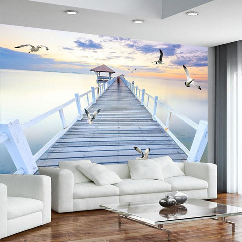 Image of Pier Over Calm Water Wallpaper Mural, Custom Sizes Available Household-Wallpaper Maughon's