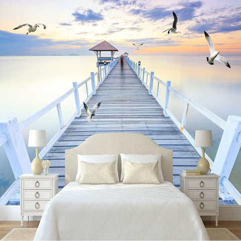 Image of Pier Over Calm Water Wallpaper Mural, Custom Sizes Available Household-Wallpaper Maughon's