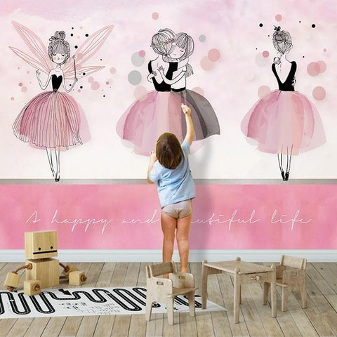 Image of Pink Ballet Girls Wallpaper Mural, Custom Sizes Available Household-Wallpaper Maughon's