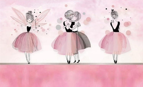 Image of Pink Ballerinas Wallpaper Mural, Custom Sizes Available