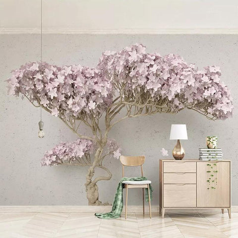 Image of Pink Blooming Twisted Tree Wallpaper Mural, Custom Sizes Available Household-Wallpaper Maughon's