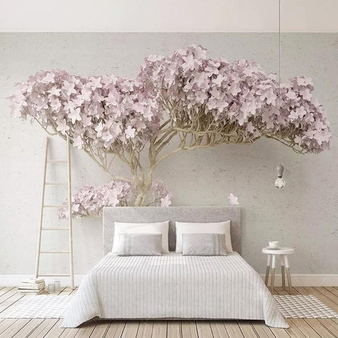 Image of Pink Blooming Twisted Tree Wallpaper Mural, Custom Sizes Available Household-Wallpaper Maughon's