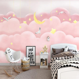 Pink Clouds Starry Sky Wallpaper Mural, Custom Sizes Available
