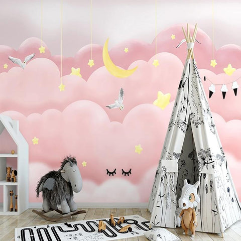 Image of Pink Clouds Starry Sky Wallpaper Mural, Custom Sizes Available Maughon's