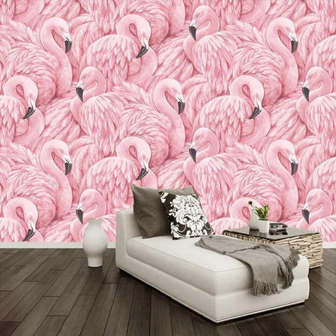 Image of Pink Flamingo Wallpaper Mural, Custom Sizes Available Household-Wallpaper Maughon's