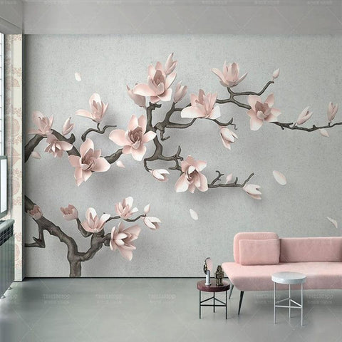 Image of Pink Magnolia Branches Wallpaper Mural, Custom Sizes Available Household-Wallpaper Maughon's