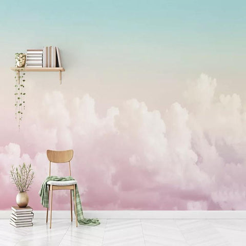 Image of Pink Puffy Clouds with Blue Sky Wallpaper Mural, Custom Sizes Available Maughon's