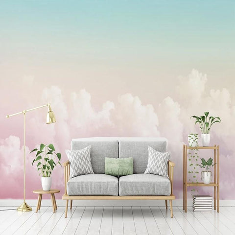 Image of Pink Puffy Clouds with Blue Sky Wallpaper Mural, Custom Sizes Available Maughon's