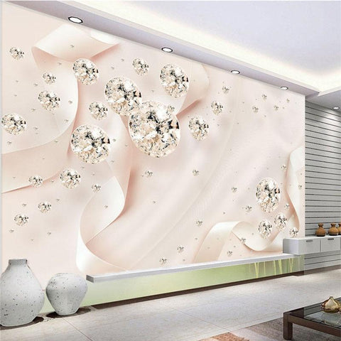 Image of Pink Ribbon With Diamonds Wallpaper Mural, Custom Sizes Available Household-Wallpaper Maughon's