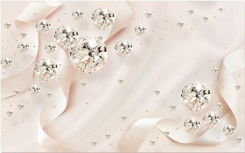 Image of Pink Ribbon With Diamonds Wallpaper Mural, Custom Sizes Available